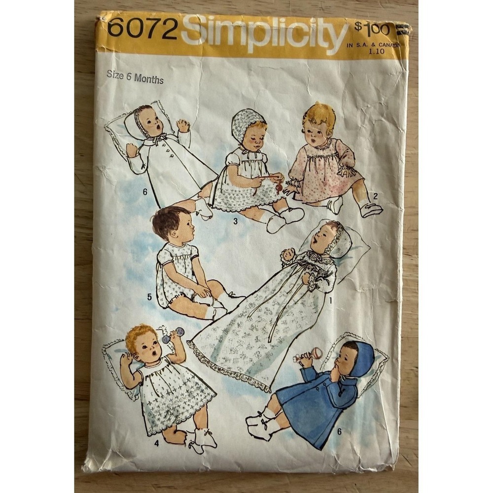 Simplicity 6072 Christening Gown, Petticoat, Romper, Dress, Bonnet NEWBORN CUT